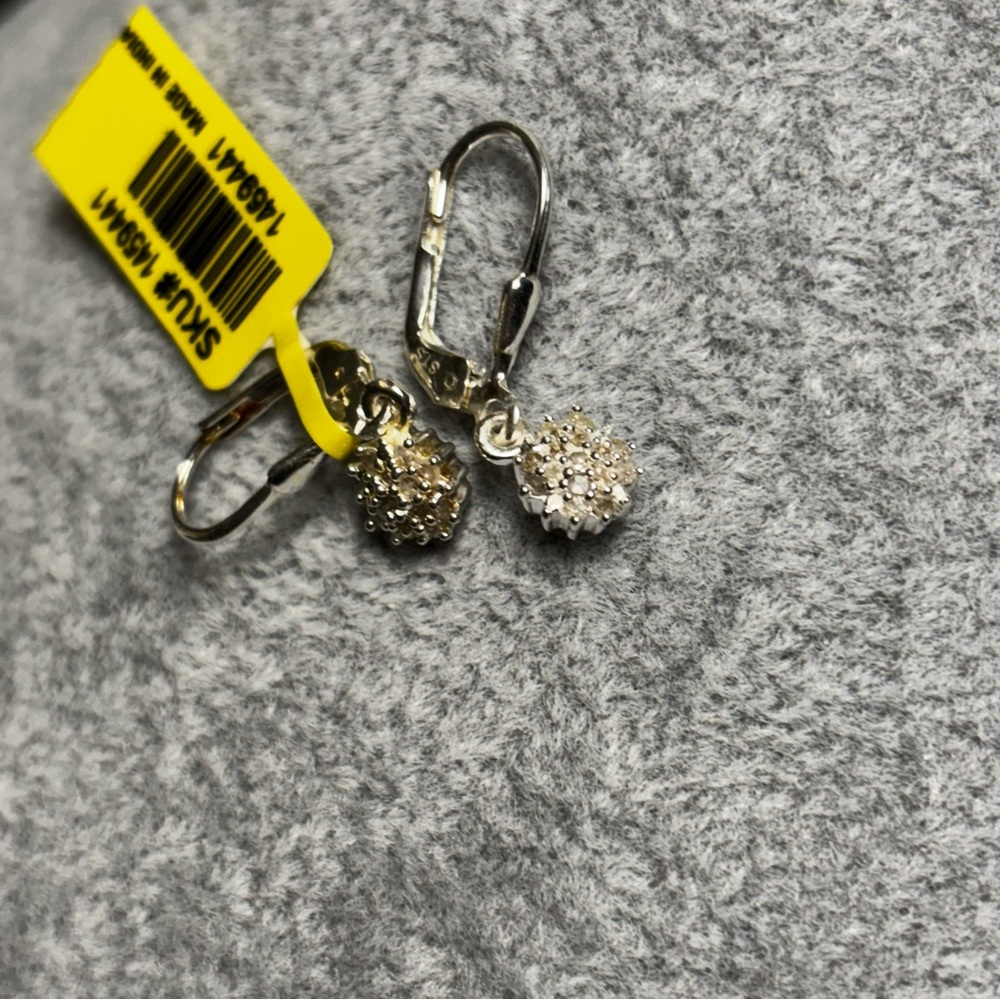 Source Unknown 925 Silver Drop Earrings with brilliant crystal stones NWT